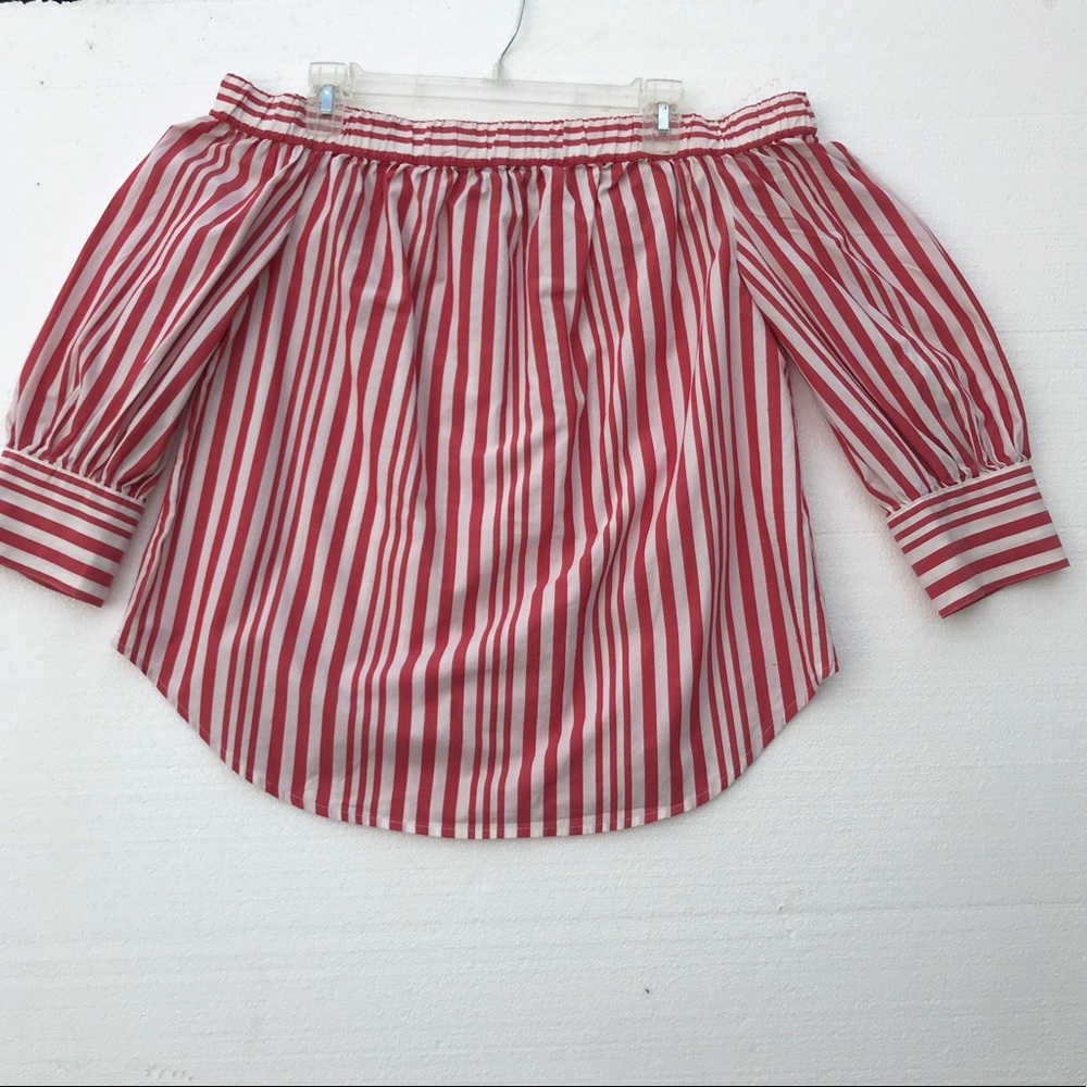 Who What Wear L off shoulder red white striped top